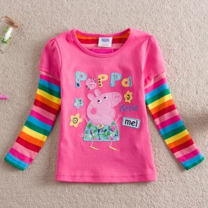 2014peppa pig佩佩猪新款外贸原单 纯棉绣花女童长袖T恤 H112