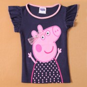 peppa pig佩佩猪 夏季新款外贸童装 百褶泡泡女童短袖T恤S2128