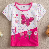 2014夏季新款外贸童装批发 欧美女童拼接刺绣波点女童T恤 S2132