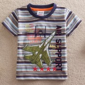 2014夏季新款外贸童装批发 欧美男童绣飞机领条纹短袖T恤 S8116