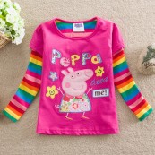 peppa pig佩佩猪新款外贸原单 纯棉绣花女童长袖T恤