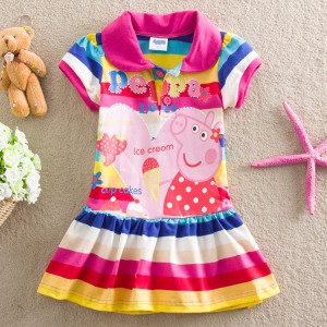 peppa pig佩佩猪 2014夏季新款纯棉女童印花可爱条纹连衣裙