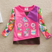 2015春秋新款外贸童装批发 欧美女童拼色假两件绣花T恤 L65506